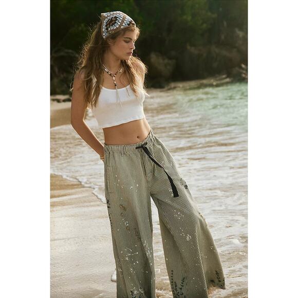 Free People pin striped paint splatter clover wide leg pants - Picture 2 of 9